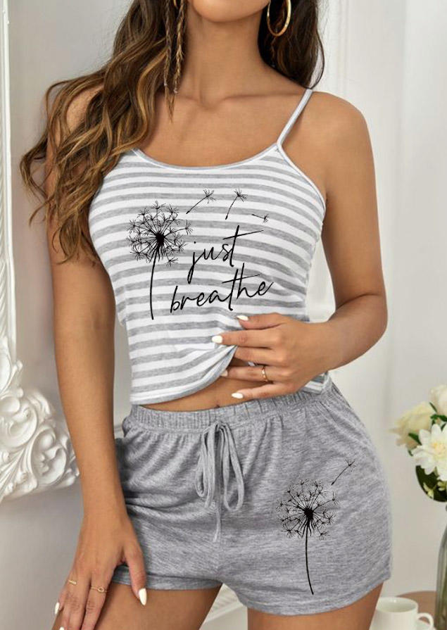 Just Breathe Dandelion Striped Camisole And Shorts Pajamas Set
