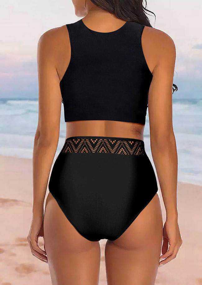 

Bikini Sets Lace Drawstring High Waist Bikini Set in Black. Size: L,M,,XL