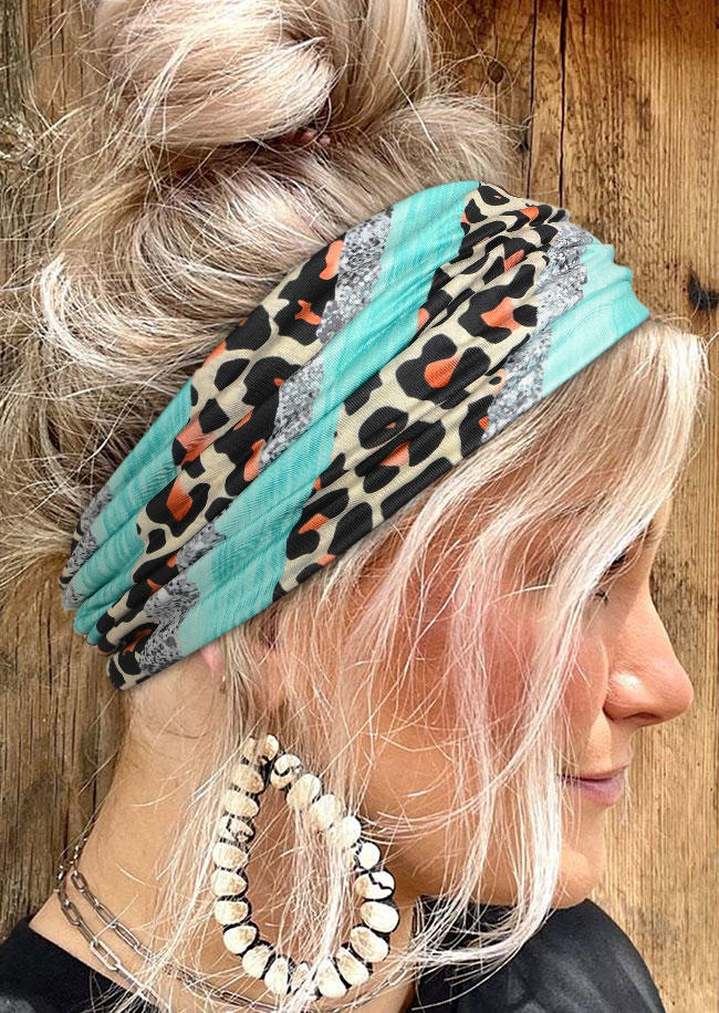 

Leopard Glitter Color Block Yoga Wide Headband in Multicolor. Size
