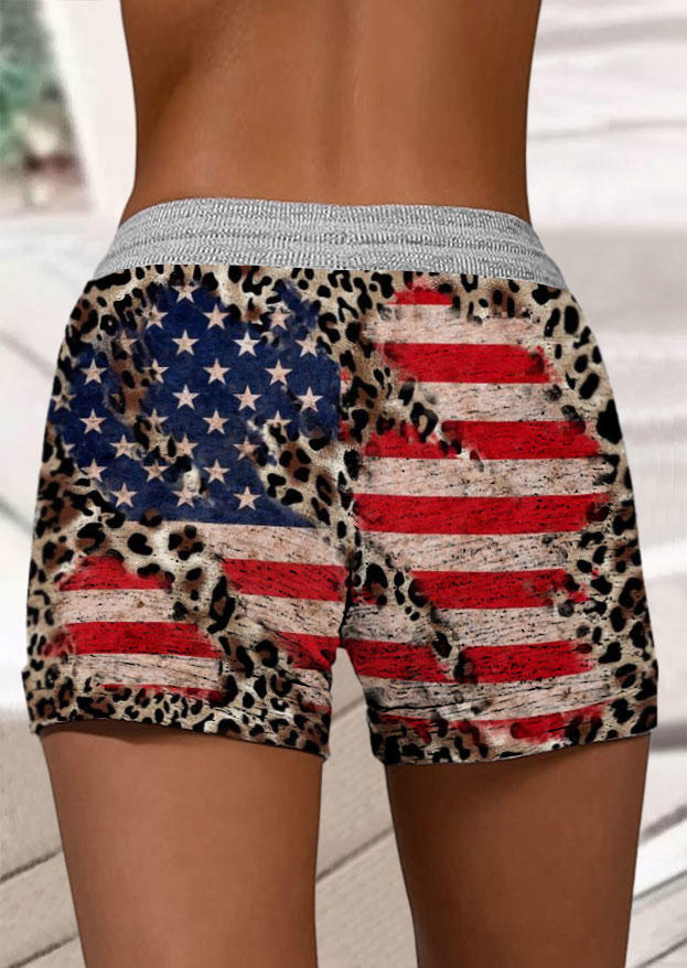 

Shorts American Flag Leopard Drawstring Shorts in Multicolor. Size: L,M,,XL