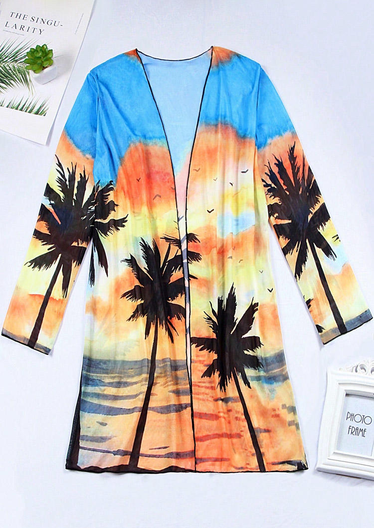 

Cover Ups Coconut Tree Open Front Cover Up in Multicolor. Size: L,M,,XL