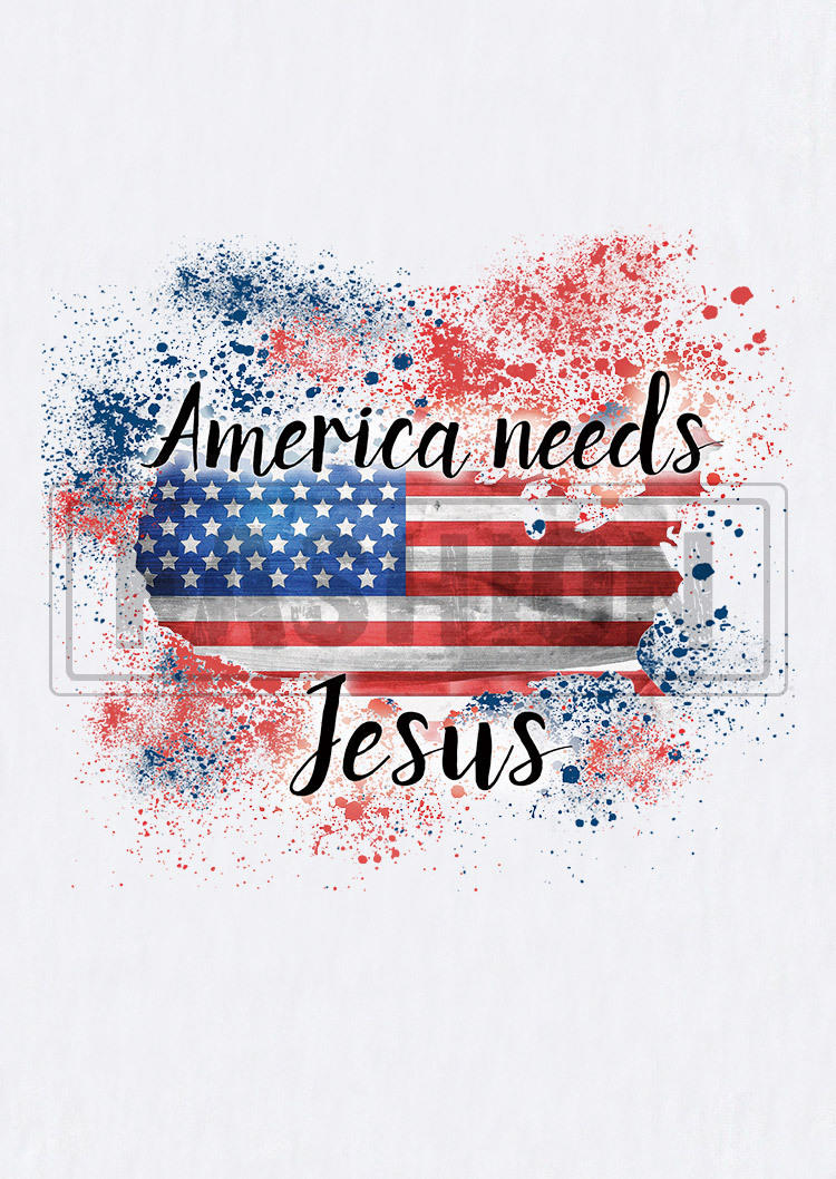 America Needs Jesus Flag Glitter Tank - White
