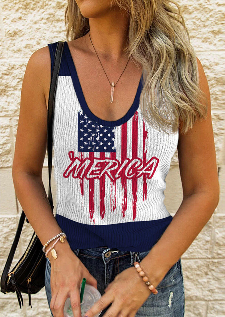 

Tank Tops Merica American Flag Color Block Tank Top - Navy Blue in Blue. Size: M,,XL
