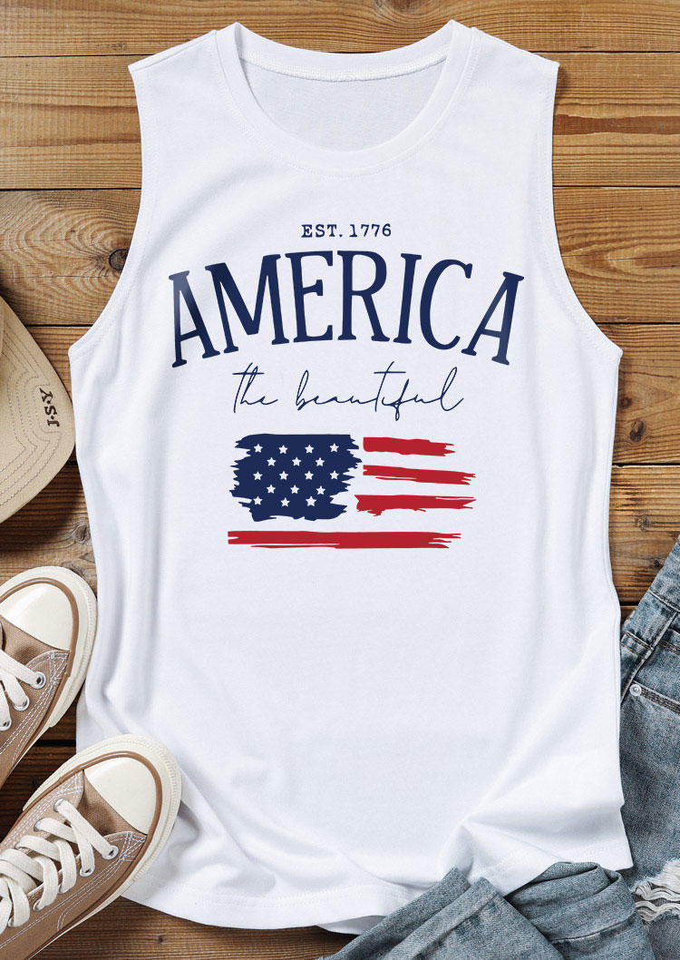 

Tank Tops 1776 America The Beautiful O-Neck Tank Top in White. Size
