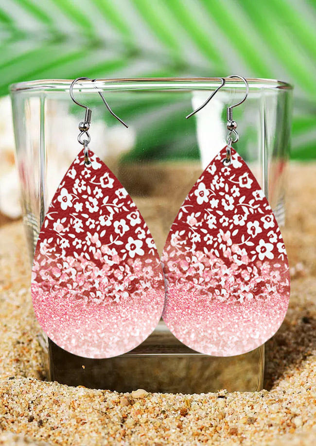 

Earrings Ditsy Floral Glitter Water Drop Earrings in Red. Size