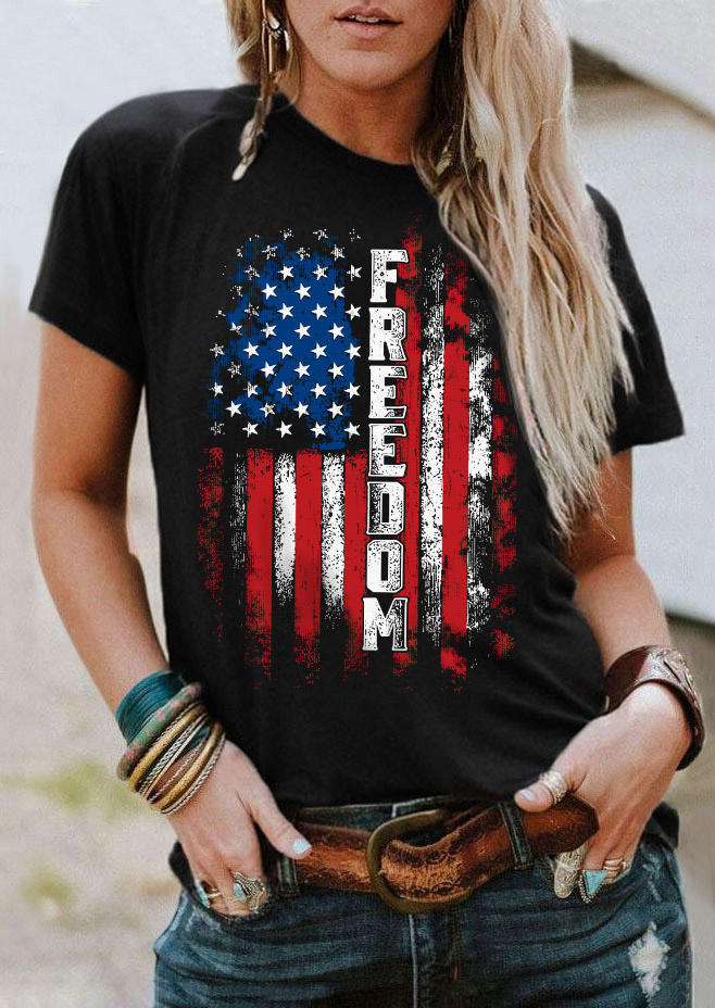 

T-shirts Tees Freedom American Flag T-Shirt Tee in Black. Size