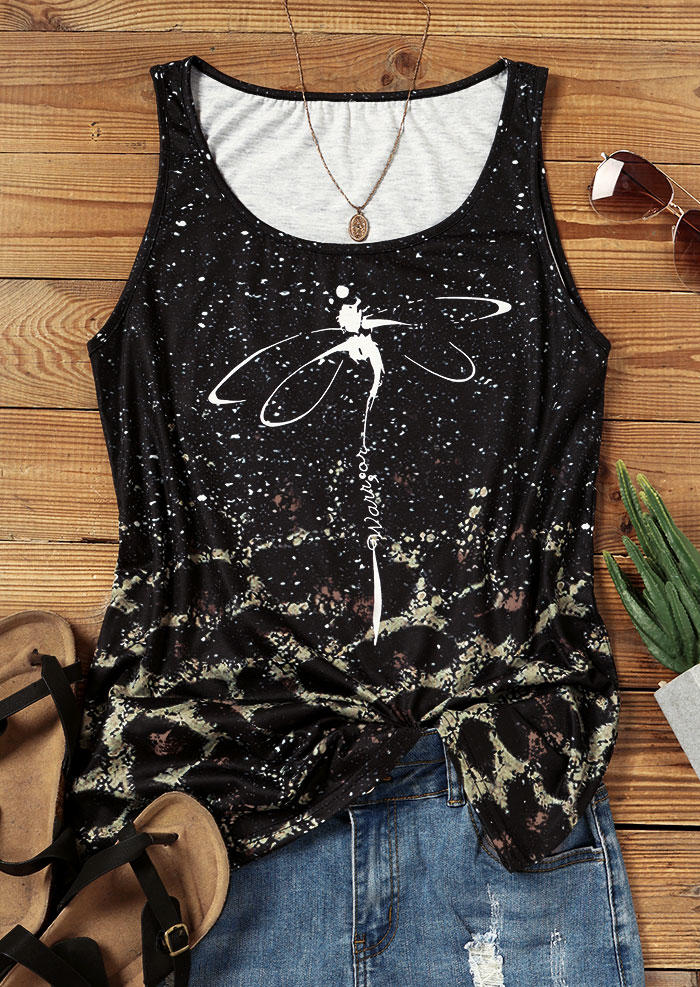 

Tank Tops Dragonfly Leopard Casual Tank Top in Black. Size