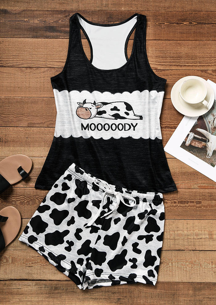

Sleepwear Mooooody Cow Color-Blocked Tank And Shorts Pajamas Set in Multicolor. Size