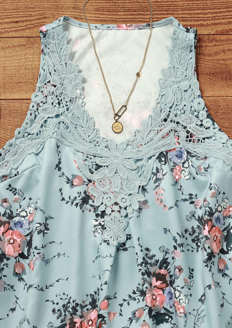 Lace Floral Casual Tank - Light Green