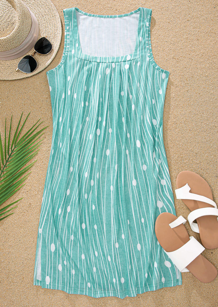 

Mini Dresses Dot Ruffled Slit Square Collar Mini Dress in Green. Size: L,M