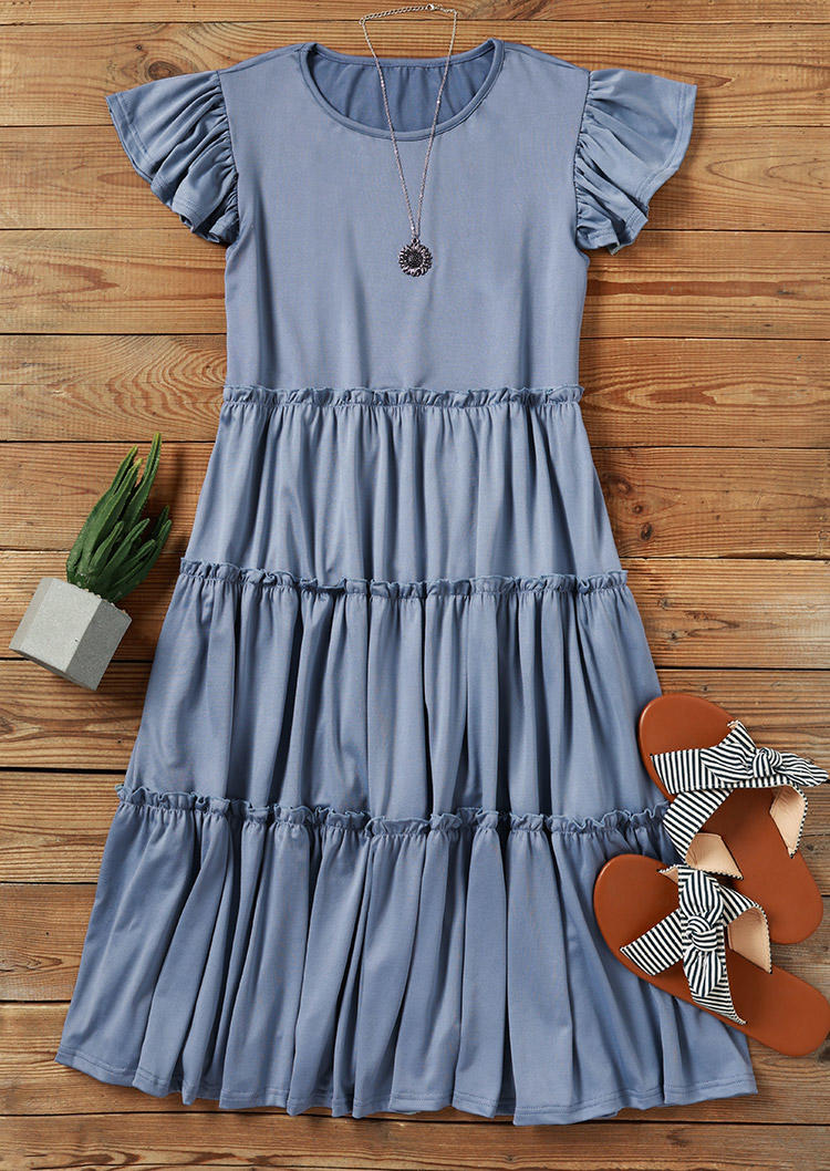 

Mini Dresses Ruffled O-Neck Cap Sleeve Mini Dress - Light Blue in Blue. Size: L,M,,XL