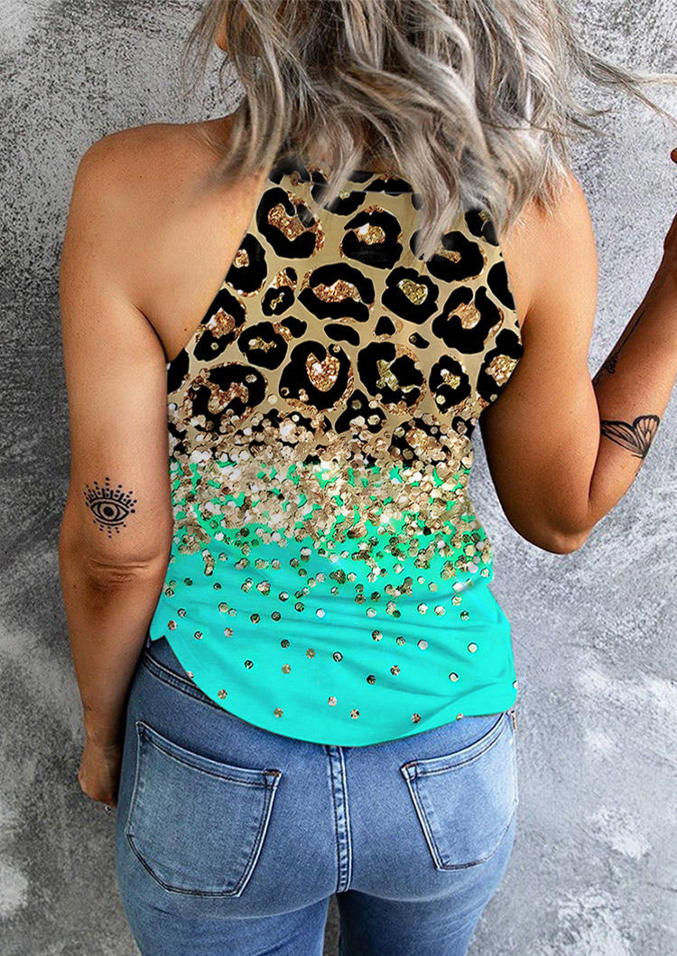 

Tank Tops Gradient Leopard O-Neck Tank Top in Multicolor. Size