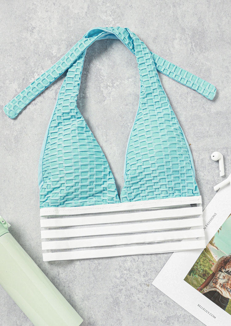 

Activewear Color Block Jacquard Bubble Halter Activewear Sports Bra - Sky Blue in Blue. Size