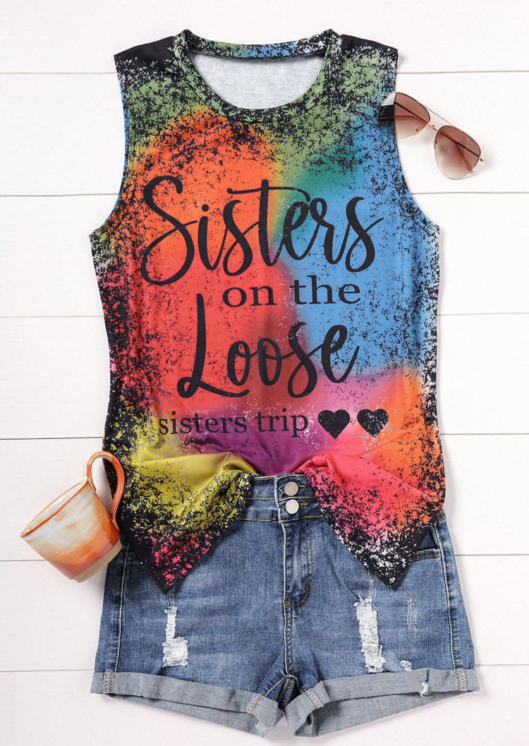 

Tank Tops Sisters On The Loose Sisters Trip Heart Tie Dye Tank Top in Multicolor. Size