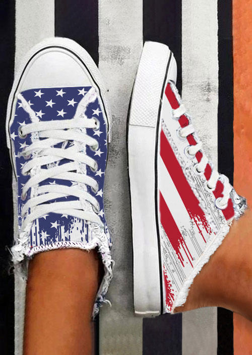 

Slippers American Flag Lace Up Flat Slippers in Multicolor. Size: ,38,39,40,41