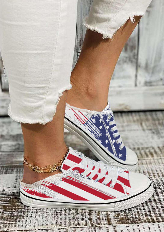 American Flag Lace Up Flat Slippers