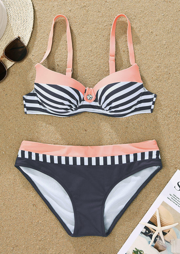 

Bikini Sets Striped Color Block Bikini Set in Pink. Size