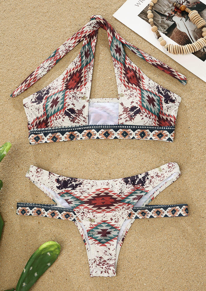 

Bikini Sets Aztec Geometric Cow Hollow Out Bikini Set in Multicolor. Size: ,XL