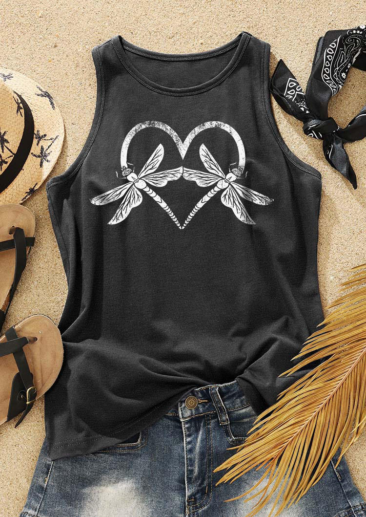 

Tank Tops Heart Dragonfly O-Neck Tank Top - Dark Grey in Gray. Size