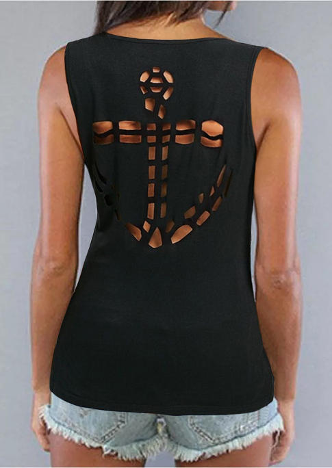 

Tank Tops Anchor Hollow Out Casual Tank Top in Black. Size: L