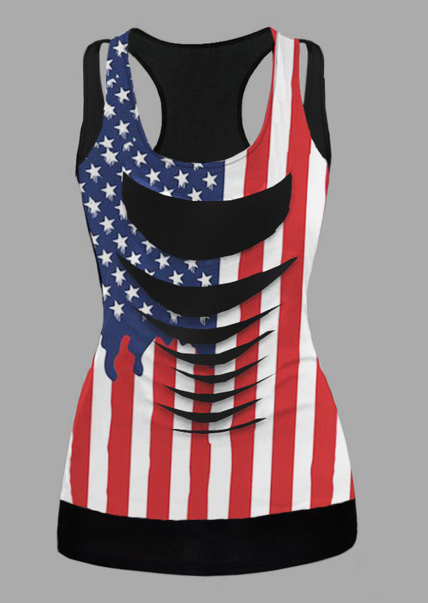 

Tank Tops American Flag Hollow Out Fake Two-Piece Tank Top in Multicolor. Size: L