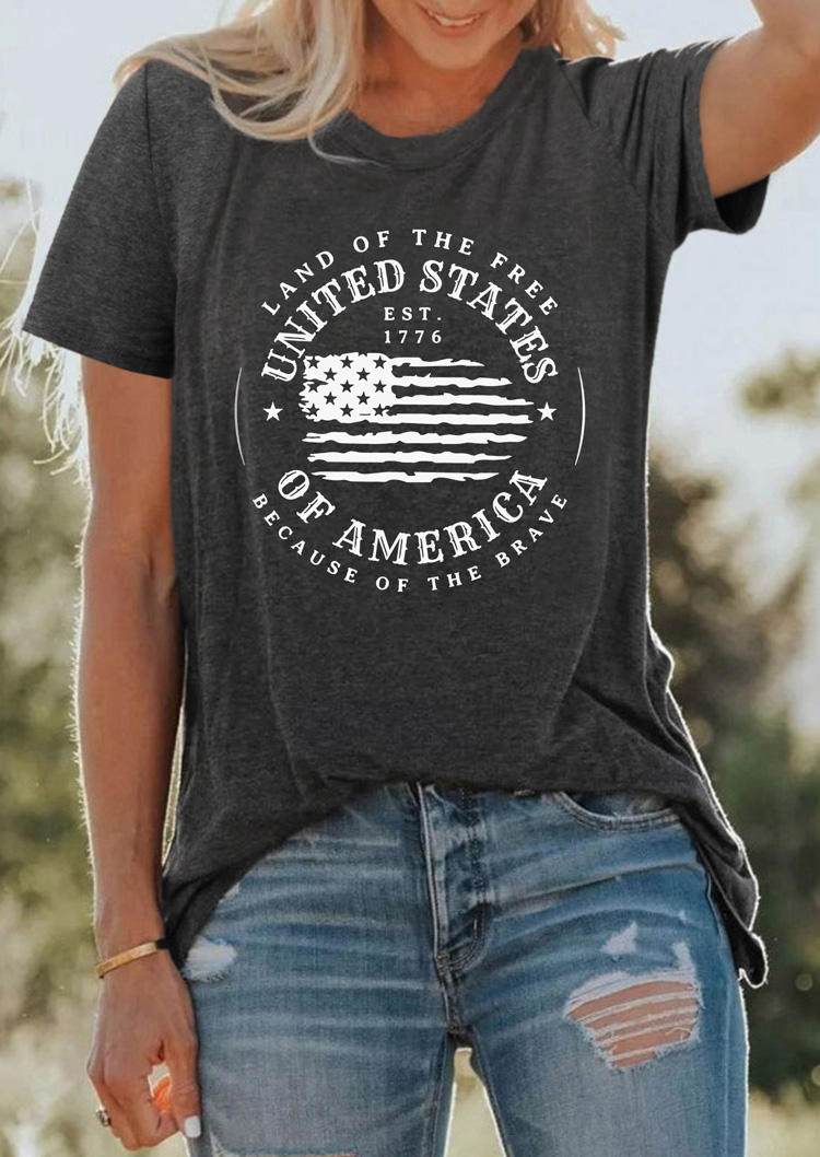 

T-shirts Tees Land Of The Free Because Of The Brave American Flag T-Shirt Tee - Dark Grey in Gray. Size