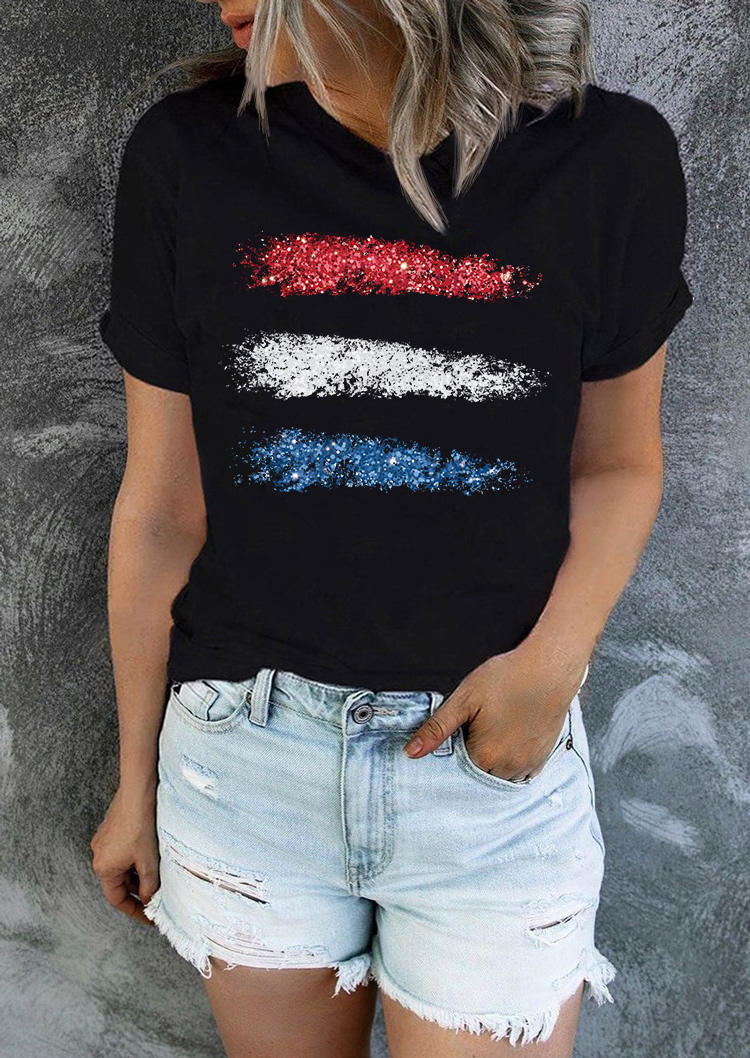 

T-shirts Tees American Flag Glitter T-Shirt Tee in Black. Size: L,M,,XL