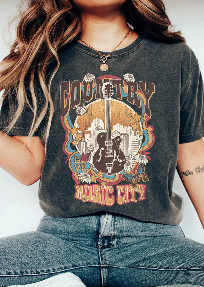 

T-shirts Tees Country Music City Guitar T-Shirt Tee - Dark Grey in Gray. Size