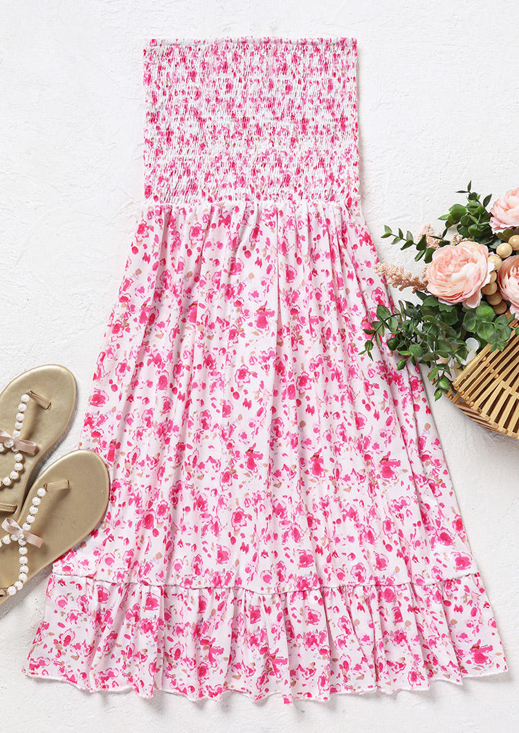 

Mini Dresses Ditsy Floral Ruffled Smocked Strapless Bandeau Mini Dress in Multicolor. Size: L,M