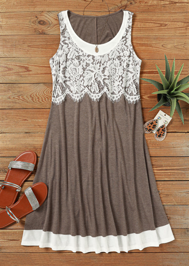 

Mini Dresses Lace Splicing Sleeveless Fake Two-Piece Mini Dress - Dark Grey in Gray. Size: M