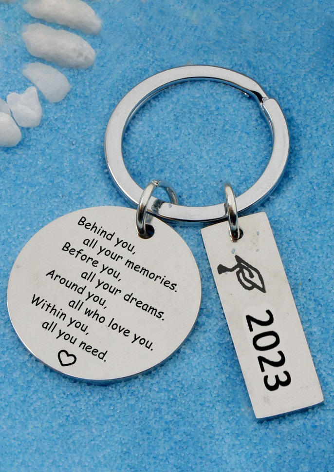 

Keychains Behind You All Your Memories Before You All Your Dreams Graduation Gifts Keychain in Silver. Size