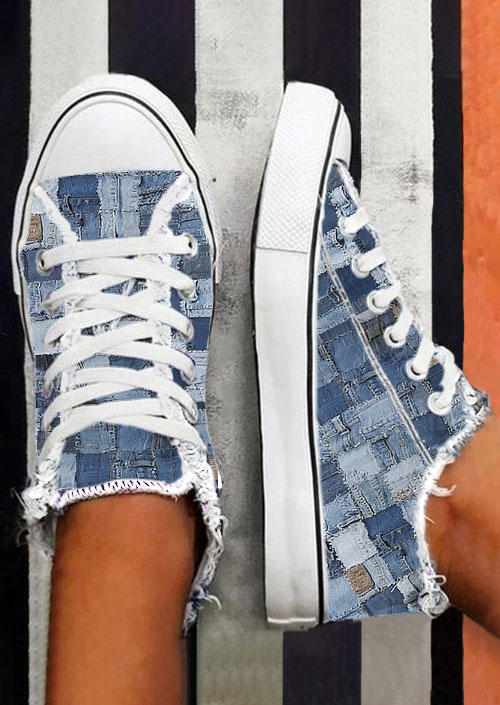 

Sneakers Patchwork Canvas Lace Up Flat Sneakers in Blue. Size: ,38,39,40,41