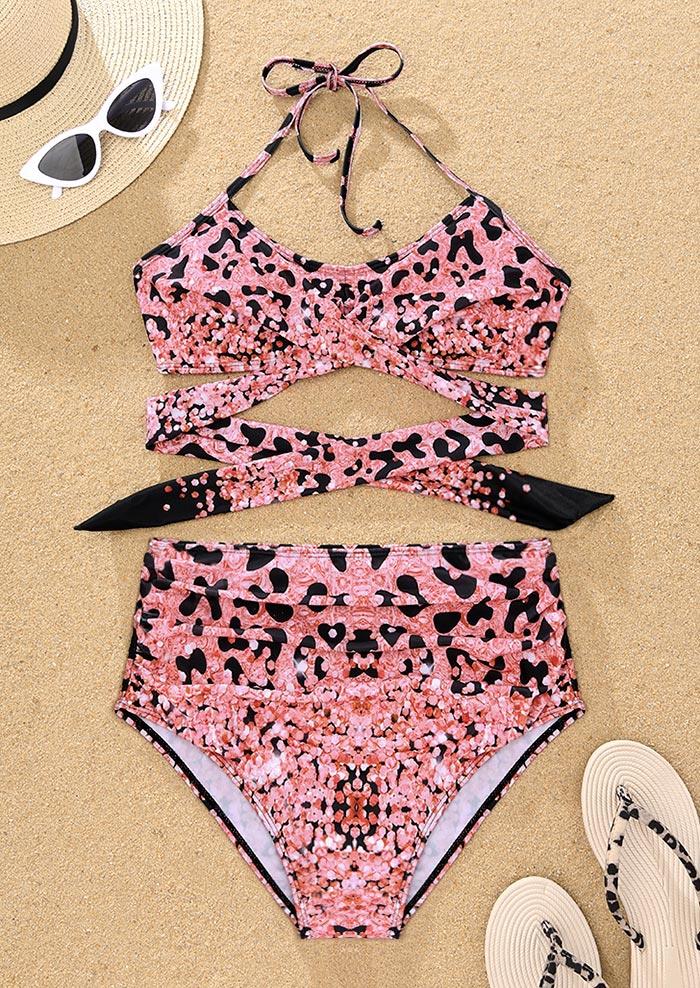 

Bikini Sets Leopard Glitter Criss-Cross Hollow Out Halter Tie Bikini Set in Multicolor. Size: M