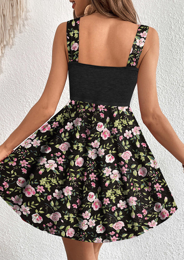 

Mini Dresses Floral Ruffled Lace Splicing Open Back Mini Dress in Black. Size