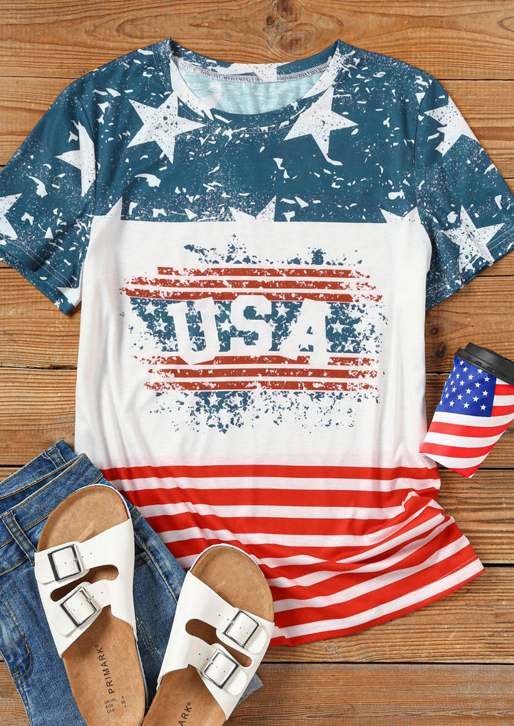 

T-shirts Tees USA American Flag Star Striped T-Shirt Tee in Multicolor. Size