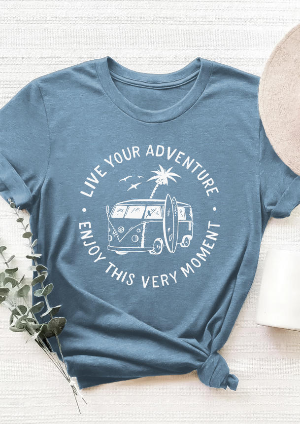 

T-shirts Tees Live Your Adventure Enjoy This Very Moment T-Shirt Tee in Blue. Size: L,M,,XL