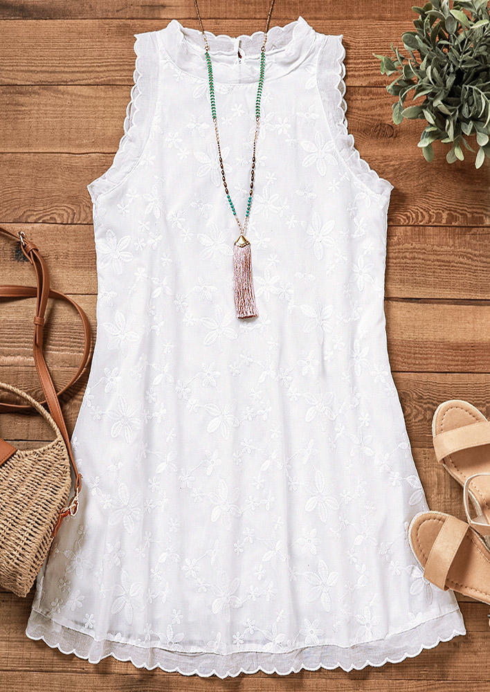 

Mini Dresses Dotted Swiss Sleeveless Mini Dress in White. Size