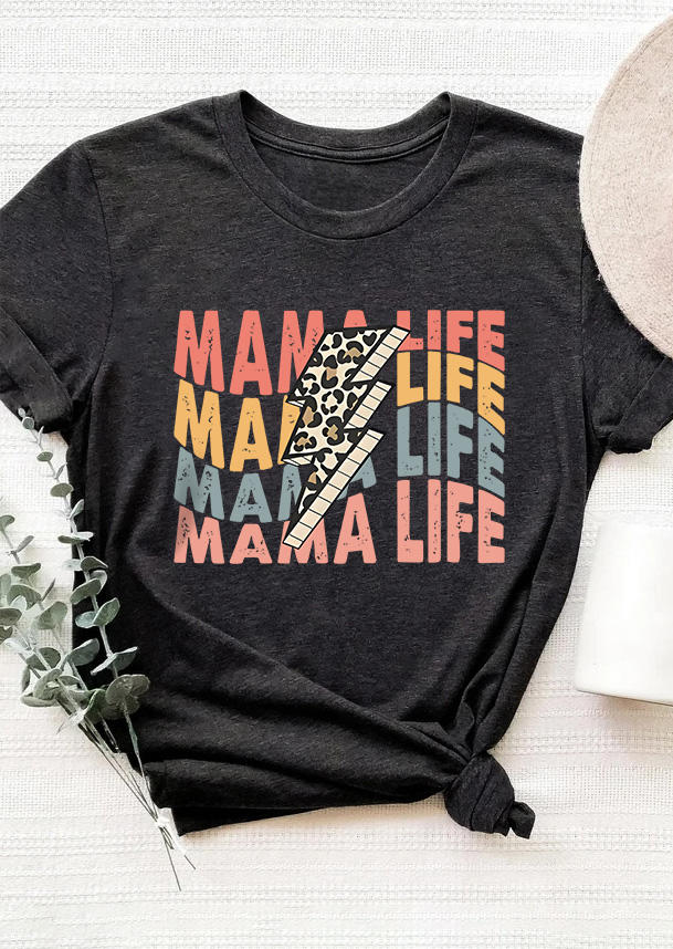

T-shirts Tees Mama Life Leopard O-Neck T-Shirt Tee - Dark Grey in Gray. Size