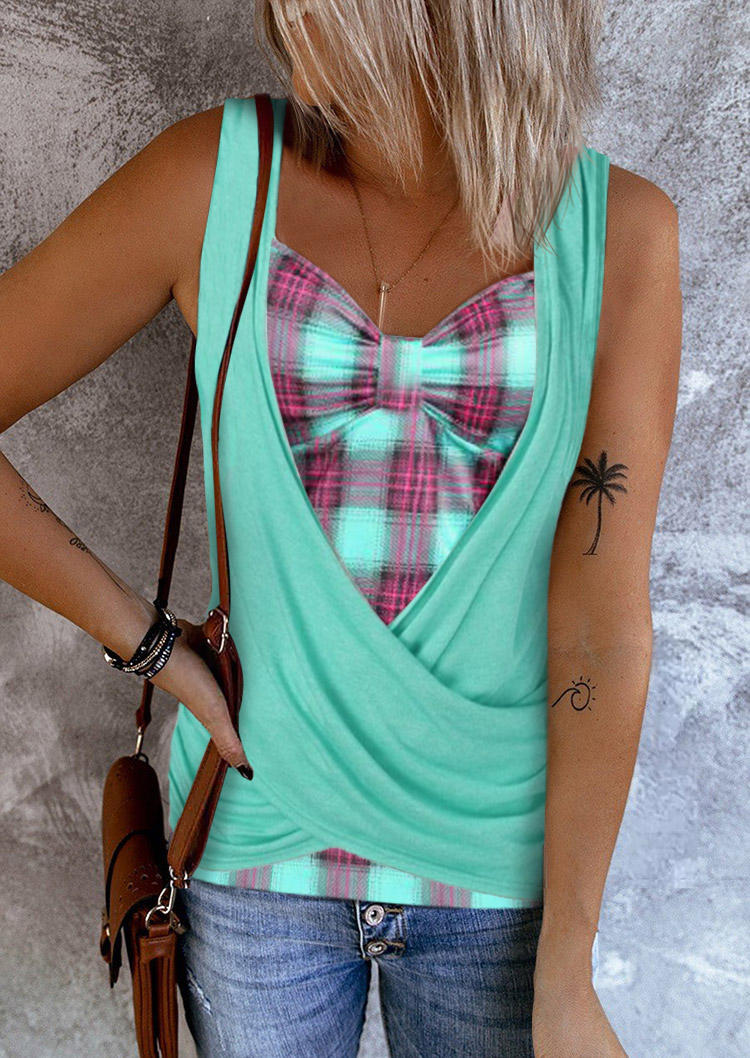 

Tank Tops Plaid Criss-Cross Fake Two-Piece Tank Top - Sky Blue in Blue. Size: L,,XL