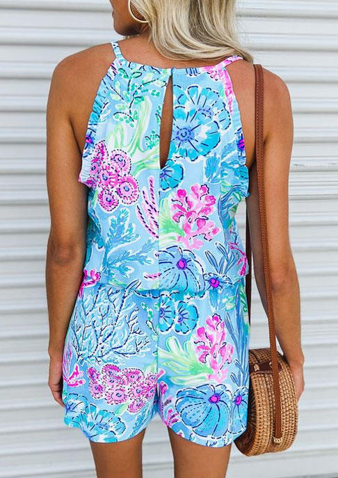 

Jumpsuits & Rompers Floral Ruffled Hollow Out Pocket Romper in Multicolor. Size: L,M,,XL