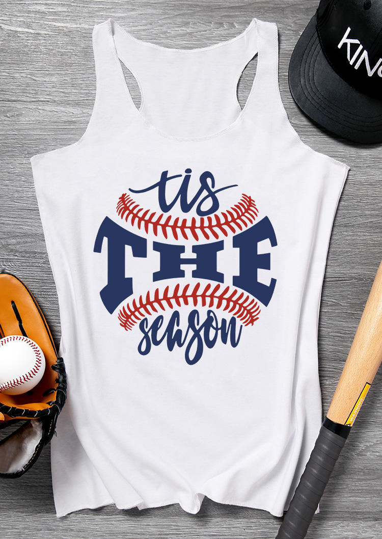 

Tank Tops Tis The Season Baseball Racerback Tank Top in White. Size