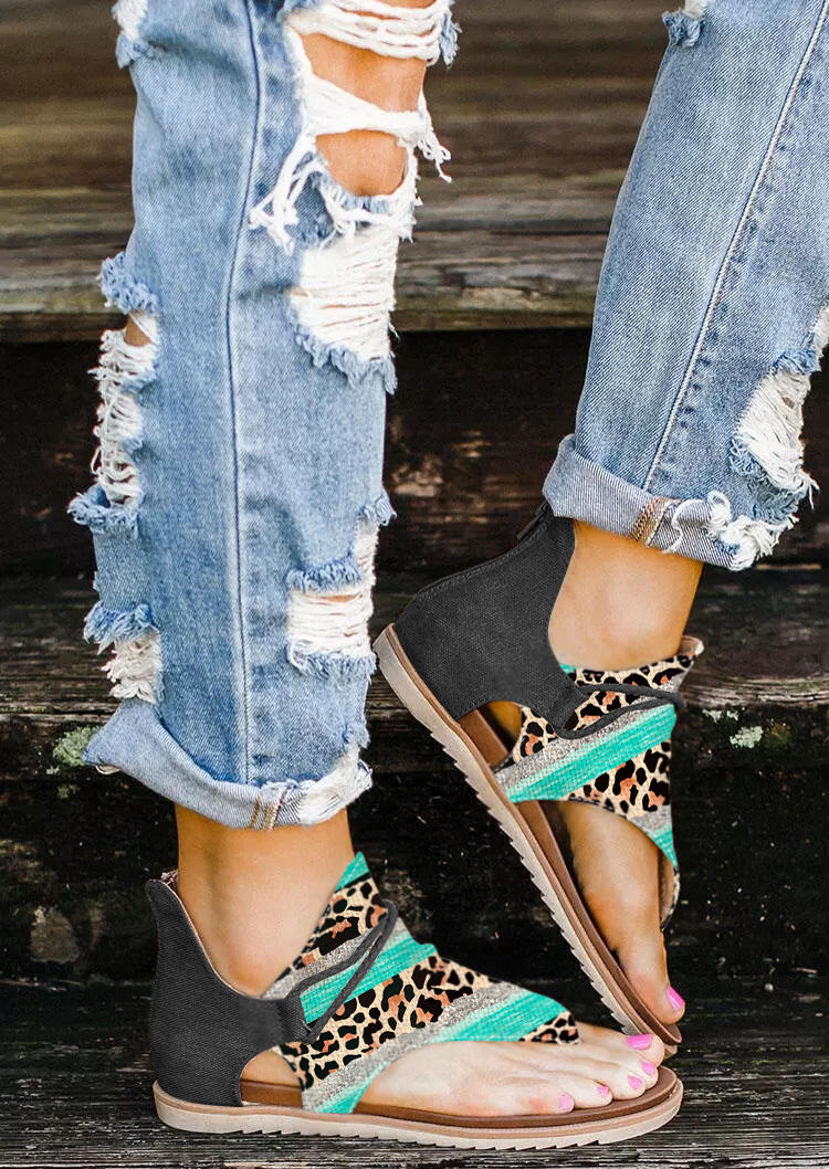 

Sandals Leopard Striped Zipper Flat Sandals in Multicolor. Size