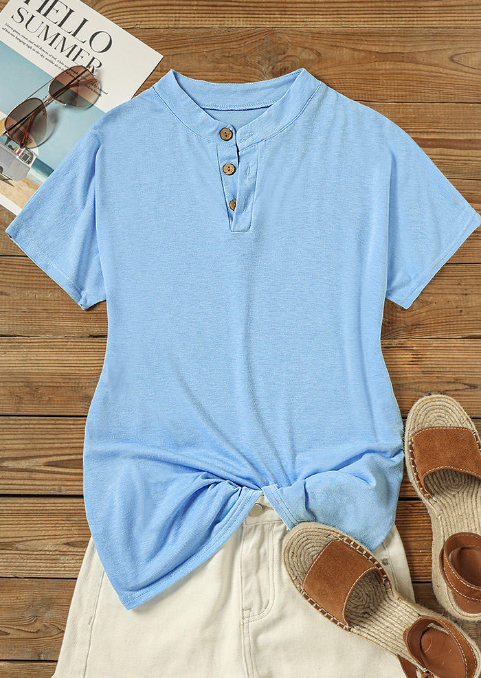 

Blouses Button V-Neck Casual Blouse - Light Blue in Blue. Size: L,,XL