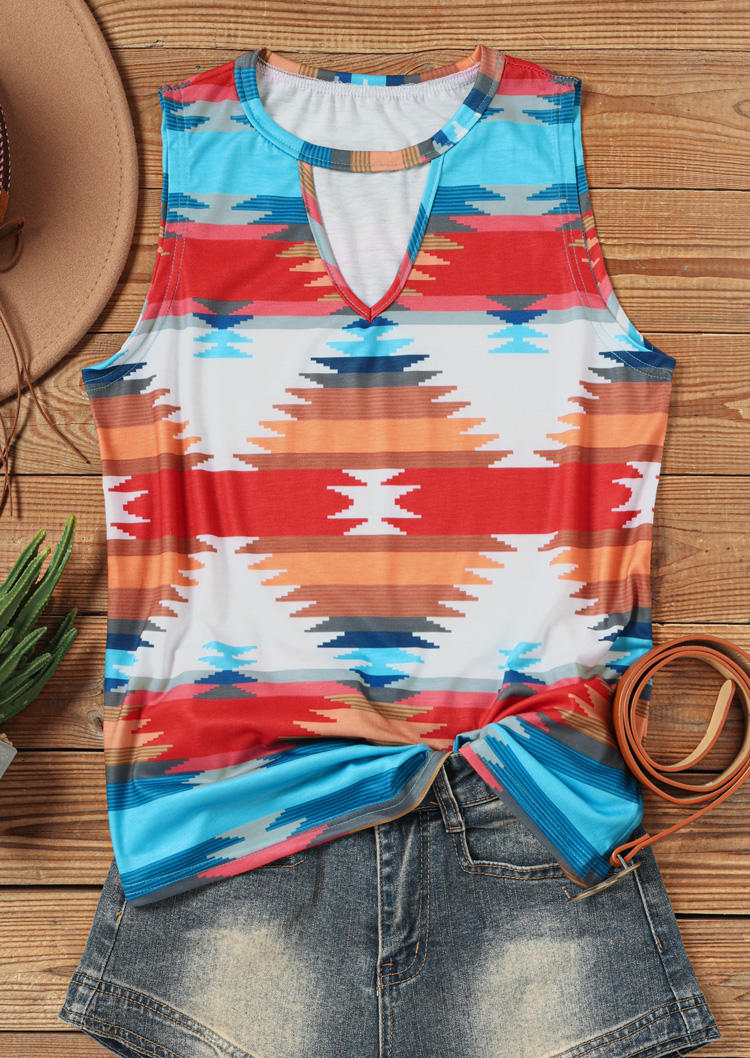 

Tank Tops Aztec Geometric Hollow Out Tank Top in Multicolor. Size