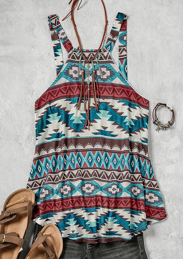 

Tank Tops Aztec Geometric Western Casual Tank Top in Multicolor. Size