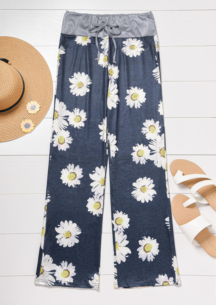 

Pants Daisy Drawstring Tie Wide Leg Pants in Multicolor. Size