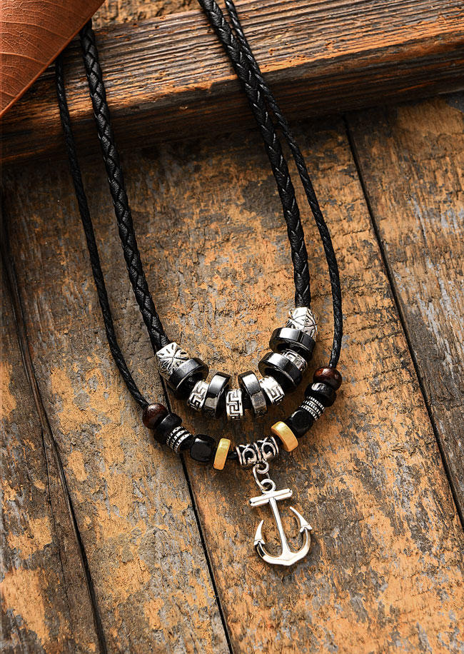 

Necklaces Anchor Beading Alloy Retro Necklace in Black. Size