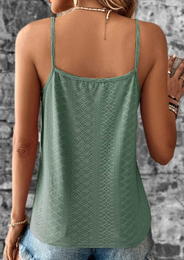 

Tank Tops Lace Splicing Hollow Out Crochet Camisole in Green. Size: ,3XL