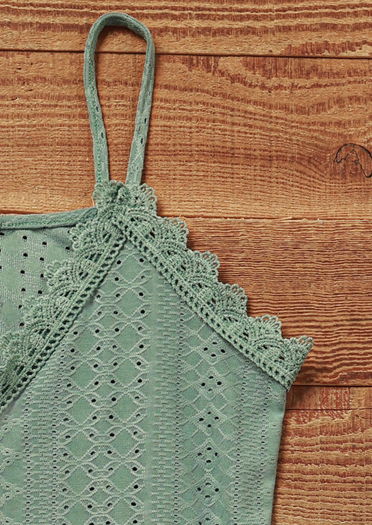 Lace Splicing Hollow Out Crochet Camisole - Green