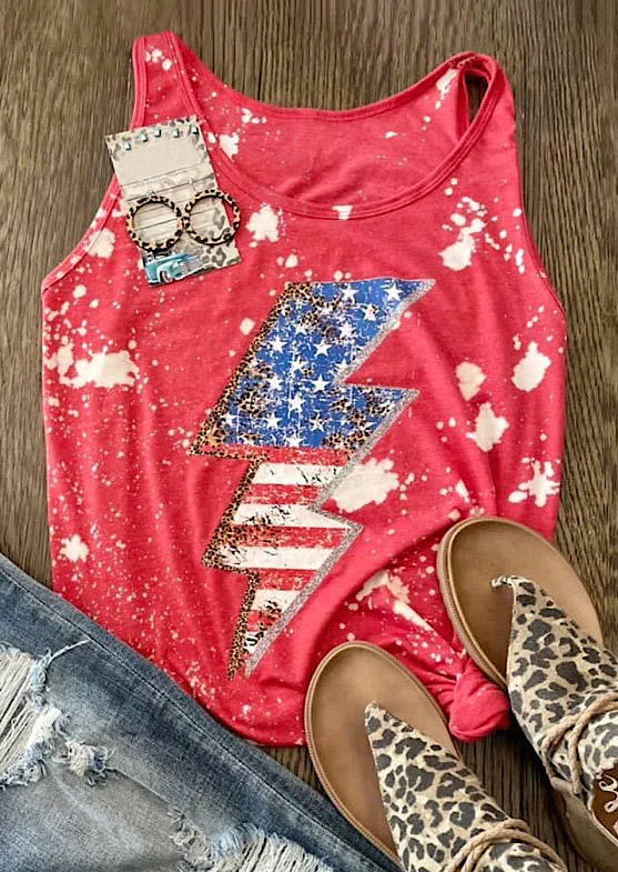 

Tank Tops American Flag Bolt Leopard Tie Dye Tank Top - Watermelon Red in Red. Size
